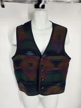 VTG 90s Basic Elements Southwestern Vest Large Aztec Geometric Gorpcore Boho